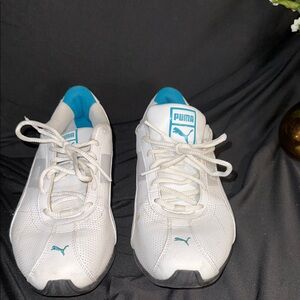 Puma White and Teal Athletic Shoes